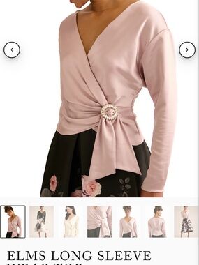 Muse Blush Wrap-Front Long Sleeve Top with Decorative Ring